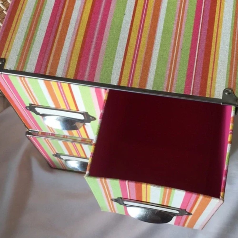 Striped Storage Box with 2 Pull Out Draws - Picture 3 of 7
